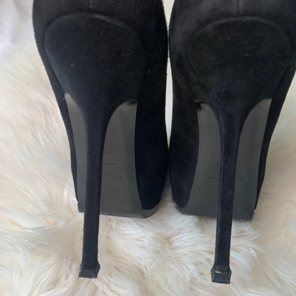 YSL 105 Cap Pump Black Suede/Patent